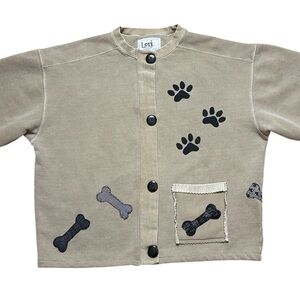 Lori Designs Paw Print Sweatshirt Cardigan Jacket Shacket Dog Bone L Large XL